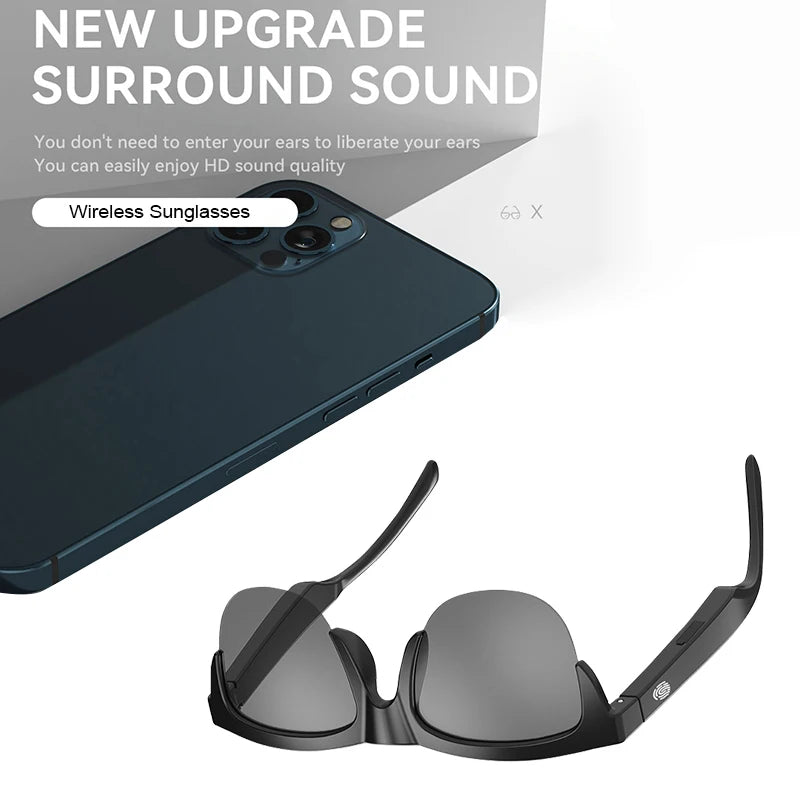 Smart Glasses Wireless Bluetooth Sunglasses Built-In Microphone Speakers Touch & Voice Assistant Compatible Glass for Men Women