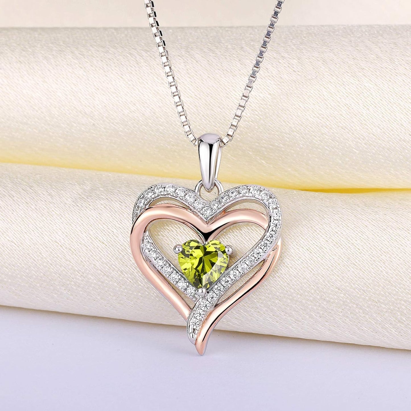 Women'S Heart Necklace Sterling Silver Double Love Heart Pendant Cubic Zirconia Jewelry
