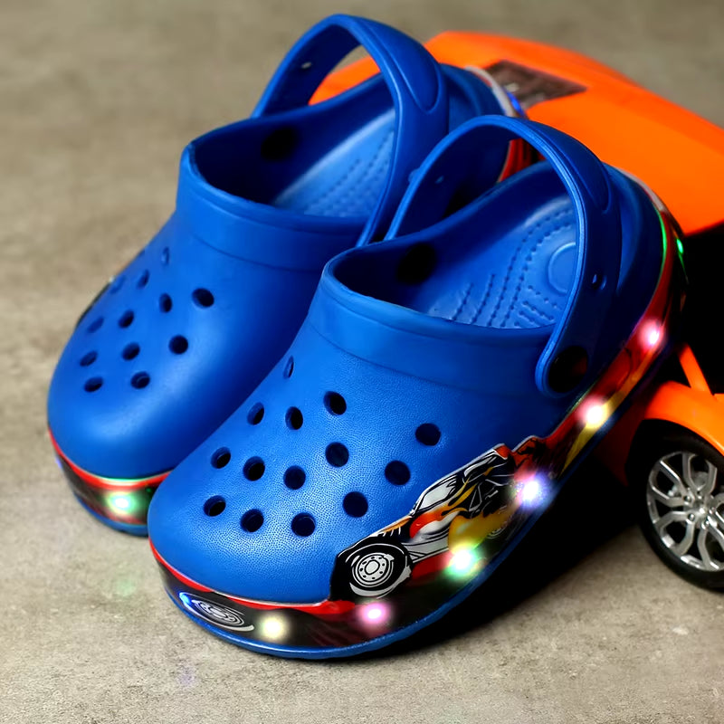 Summer Children Hole Sandals LED Lighted Flashing Light Shoes Boys Girls Beach Sandals Kids Breathable Fashion Sneakers