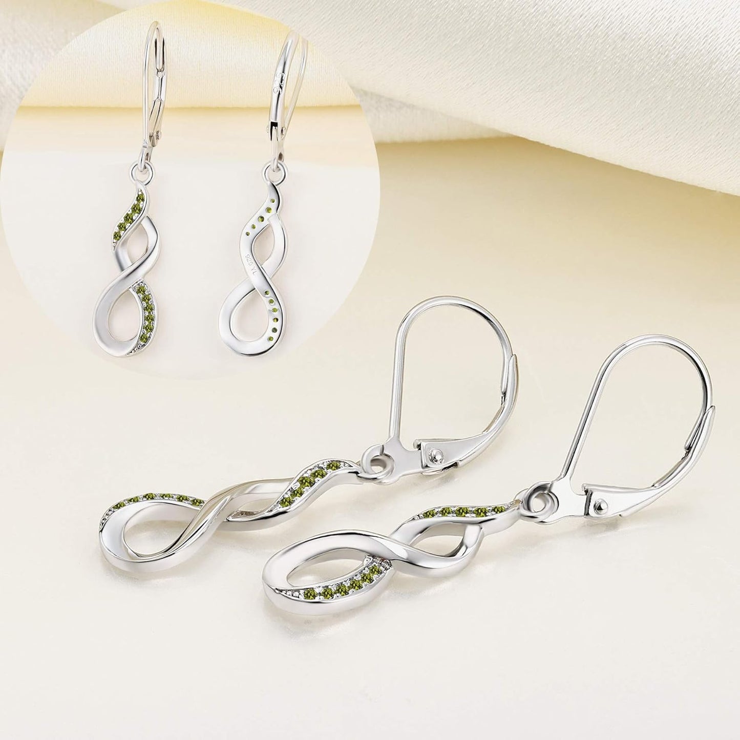 Dangle Drop Infinity Earrings 925 Sterling Silver Leverback Earrings 18K White Gold Jewelry for Women