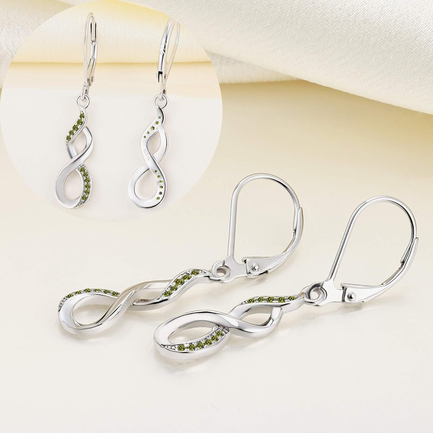 Dangle Drop Infinity Earrings 925 Sterling Silver Leverback Earrings 18K White Gold Jewelry for Women