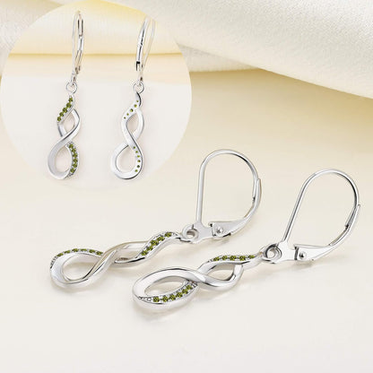 Dangle Drop Infinity Earrings 925 Sterling Silver Leverback Earrings 18K White Gold Jewelry for Women