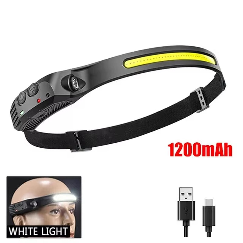 COB LED Headlamp Induction Head Lamp Builtin Battery USB Rechargeable Head Flashlight Outdoor Camping Fishing Sensor Headlight