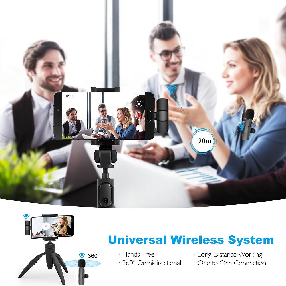 Lavalier Microphone Wireless Microphone Noise Cancelling Audio Video Recording Mini Mic for Iphone Android Live Broadcast Game