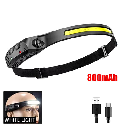 COB LED Headlamp Induction Head Lamp Builtin Battery USB Rechargeable Head Flashlight Outdoor Camping Fishing Sensor Headlight