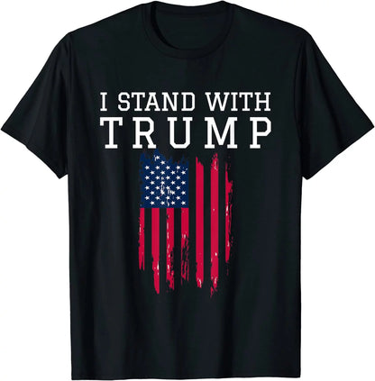 I Stand with Trump Pro Trump Supporter T-Shirt Casual Graphics Tops Summer Gift Tee Black 4X-Large