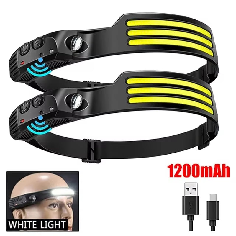 COB LED Headlamp Induction Head Lamp Builtin Battery USB Rechargeable Head Flashlight Outdoor Camping Fishing Sensor Headlight