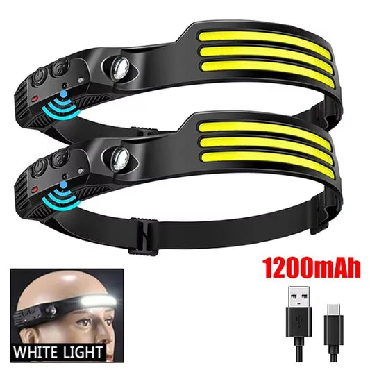 COB LED Headlamp Induction Head Lamp Builtin Battery USB Rechargeable Head Flashlight Outdoor Camping Fishing Sensor Headlight