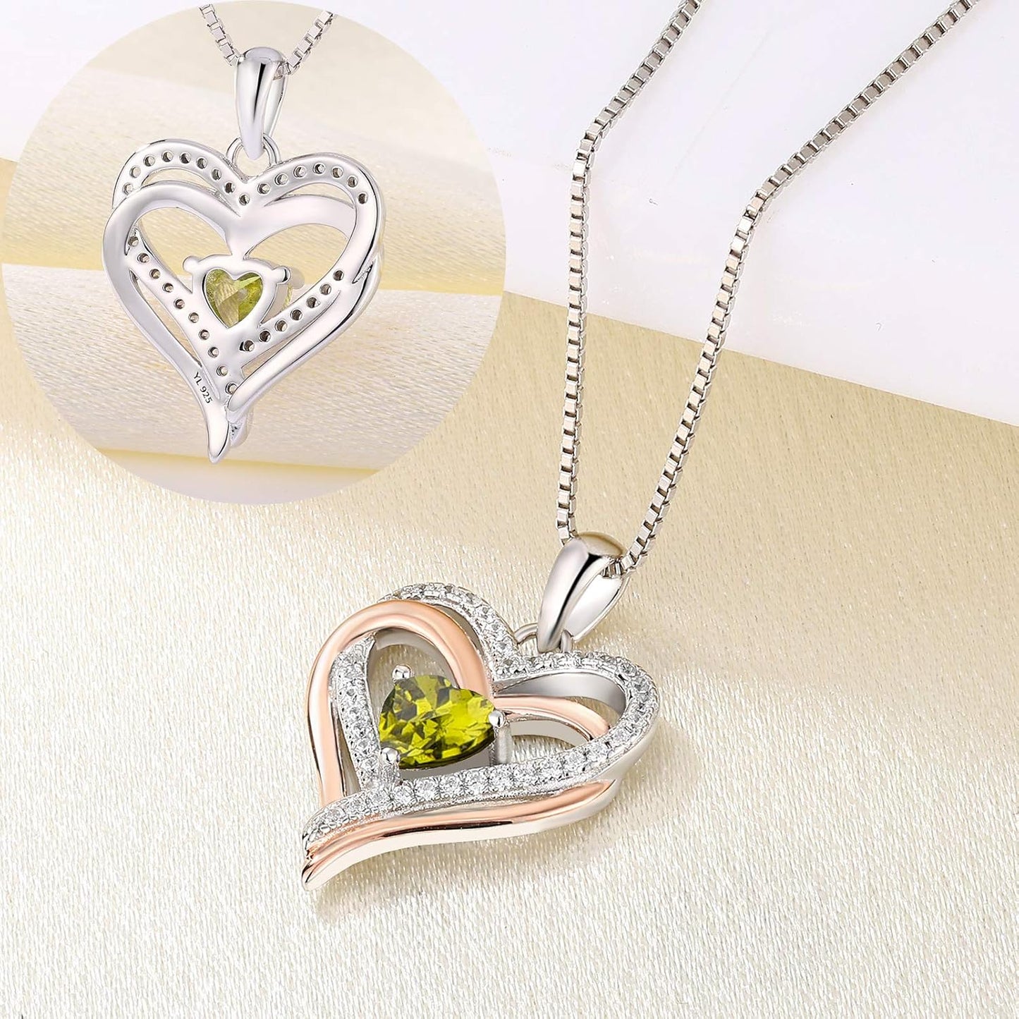 Women'S Heart Necklace Sterling Silver Double Love Heart Pendant Cubic Zirconia Jewelry