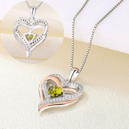 Women'S Heart Necklace Sterling Silver Double Love Heart Pendant Cubic Zirconia Jewelry