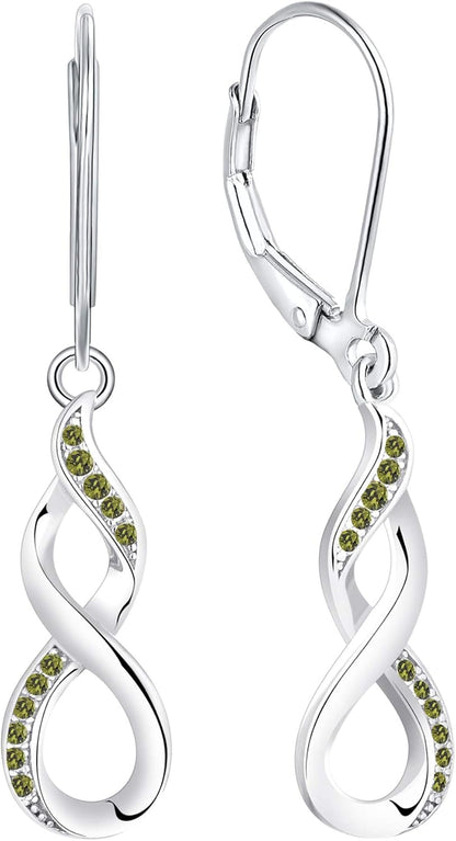 Dangle Drop Infinity Earrings 925 Sterling Silver Leverback Earrings 18K White Gold Jewelry for Women