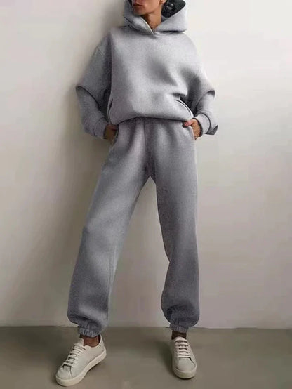 Winter Two Piece Sets Women Tracksuit Oversized Suit 2022 Autumn Trouser Suits Female Sweatshirt Solid Sports Hoodie Sportswear