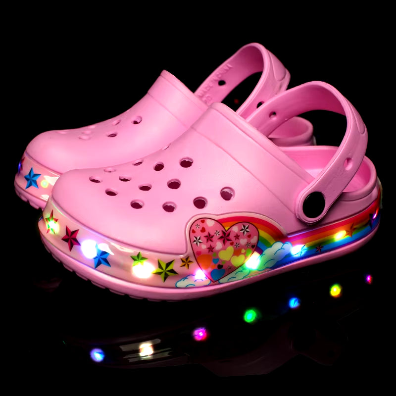 Summer Children Hole Sandals LED Lighted Flashing Light Shoes Boys Girls Beach Sandals Kids Breathable Fashion Sneakers