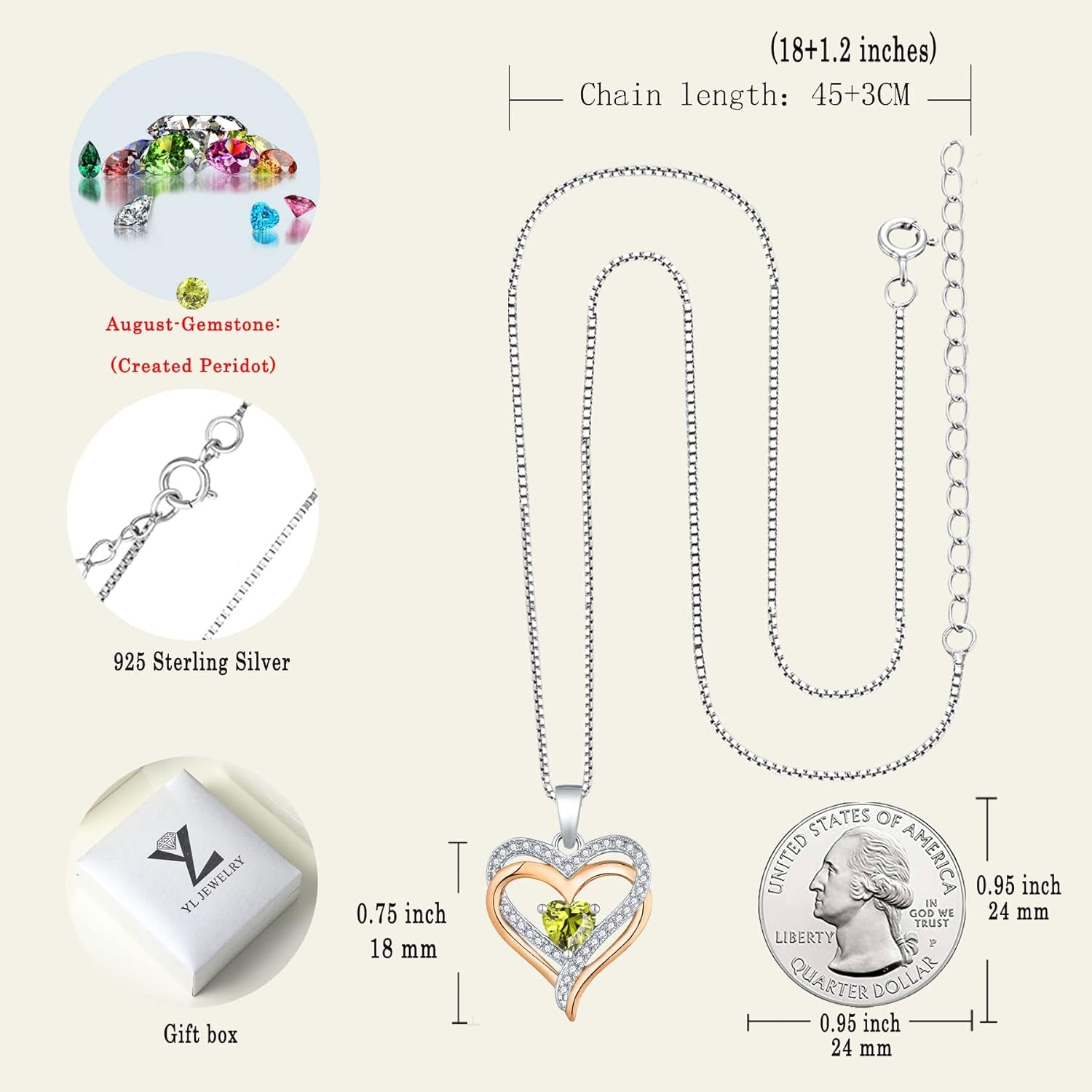 Women'S Heart Necklace Sterling Silver Double Love Heart Pendant Cubic Zirconia Jewelry