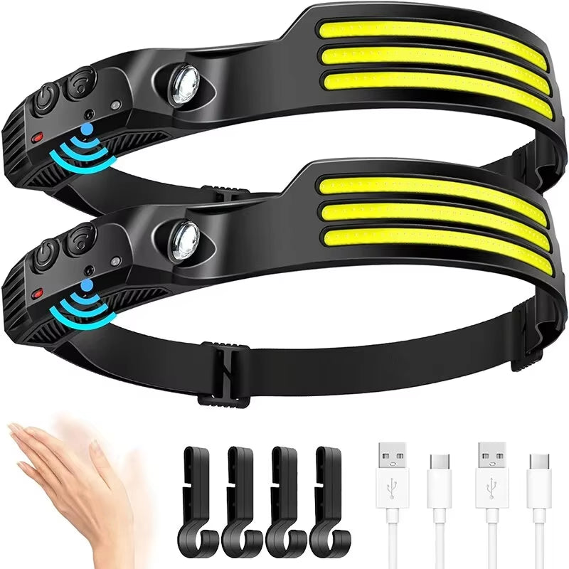 COB LED Headlamp Induction Head Lamp Builtin Battery USB Rechargeable Head Flashlight Outdoor Camping Fishing Sensor Headlight