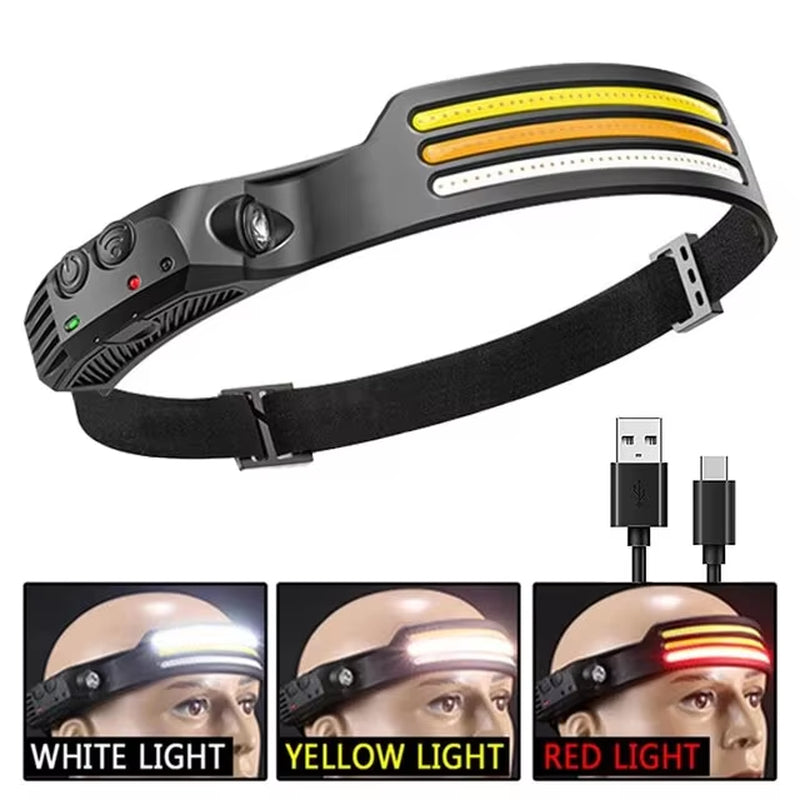 COB LED Headlamp Induction Head Lamp Builtin Battery USB Rechargeable Head Flashlight Outdoor Camping Fishing Sensor Headlight