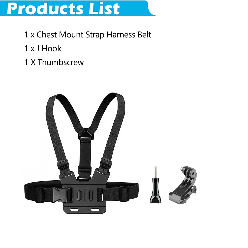 Chest Harness Mount Adjustable Chest Strap Belt with J Hook Compatible for Gopro Hero 12 11 10 9  Action Camera Accessories
