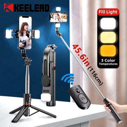 L13D Selfie Stick 1160Mm with Wireless Bluetooth Double Fill Light Extended Tripod with Remote Shutter for Android IOS Cellphone