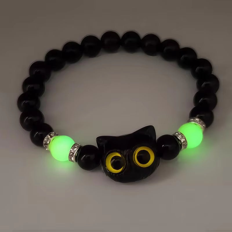 Cute Big Eye Cat Luminous Bracelets for Women Cartoon Animal Pendant Beaded Hand Chain Friendship Couple Bracelet Jewelry Gift