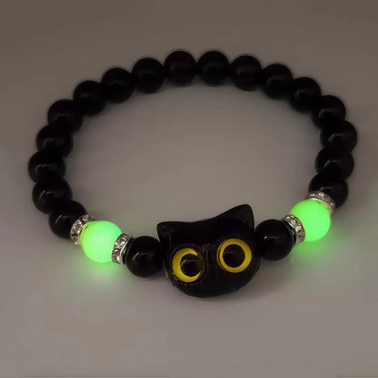 Cute Big Eye Cat Luminous Bracelets for Women Cartoon Animal Pendant Beaded Hand Chain Friendship Couple Bracelet Jewelry Gift