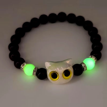 Cute Big Eye Cat Luminous Bracelets for Women Cartoon Animal Pendant Beaded Hand Chain Friendship Couple Bracelet Jewelry Gift