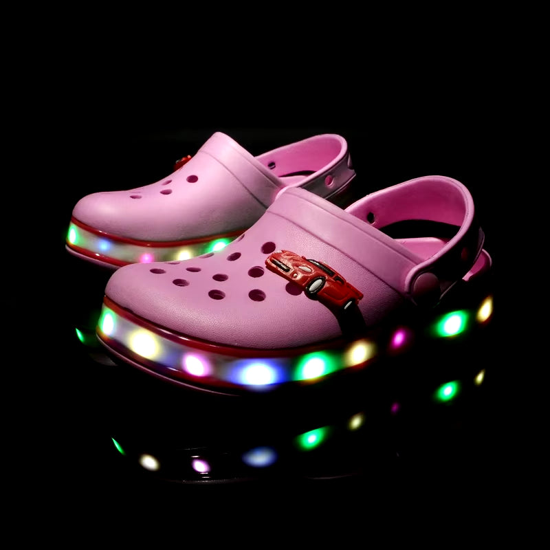 Summer Children Hole Sandals LED Lighted Flashing Light Shoes Boys Girls Beach Sandals Kids Breathable Fashion Sneakers