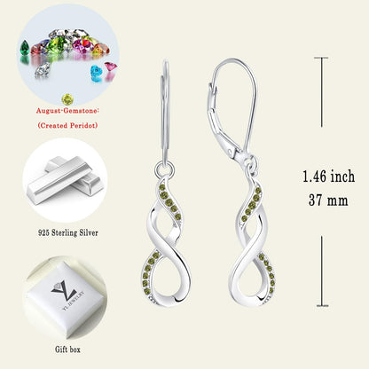 Dangle Drop Infinity Earrings 925 Sterling Silver Leverback Earrings 18K White Gold Jewelry for Women