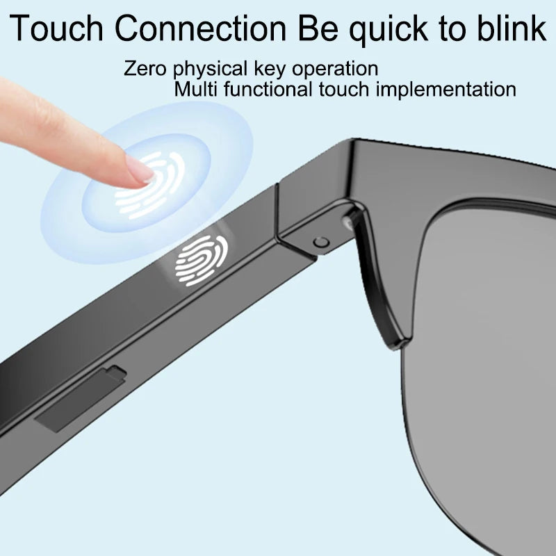 Smart Glasses Wireless Bluetooth Sunglasses Built-In Microphone Speakers Touch & Voice Assistant Compatible Glass for Men Women