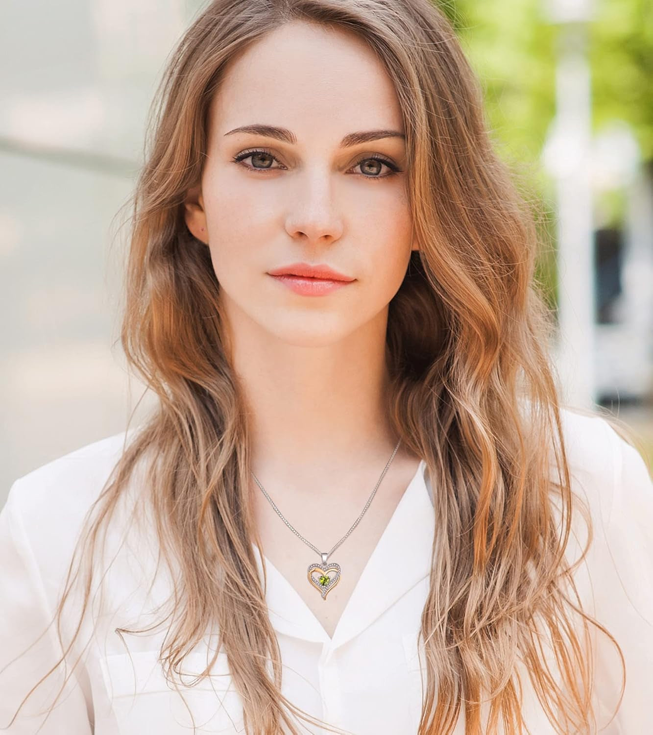 Women'S Heart Necklace Sterling Silver Double Love Heart Pendant Cubic Zirconia Jewelry