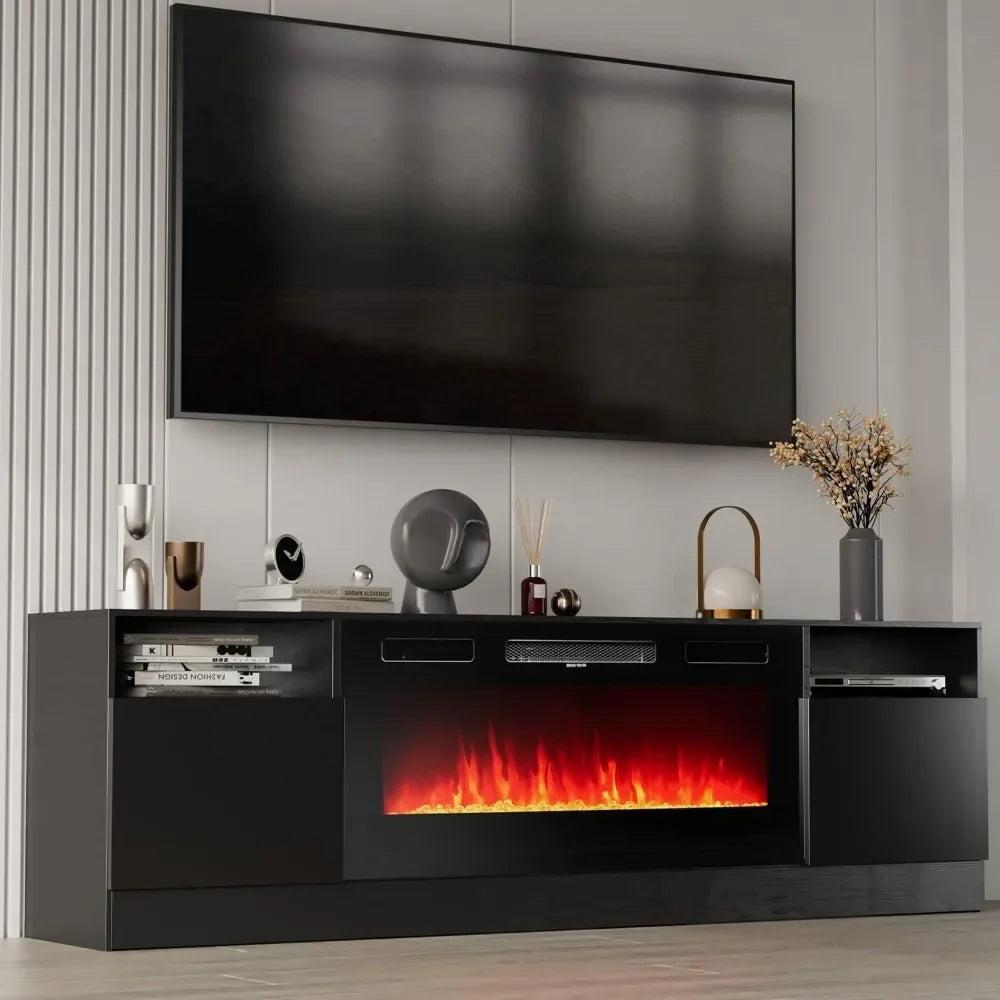 Fireplace TV Stand with 36" Electric Fireplace, LED Light Entertainment Center, Modern Wood Texture Entertainment Stand
