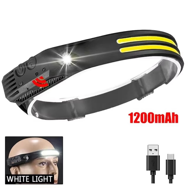 COB LED Headlamp Induction Head Lamp Builtin Battery USB Rechargeable Head Flashlight Outdoor Camping Fishing Sensor Headlight