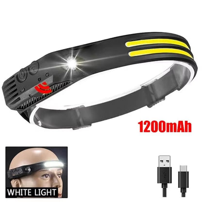 COB LED Headlamp Induction Head Lamp Builtin Battery USB Rechargeable Head Flashlight Outdoor Camping Fishing Sensor Headlight