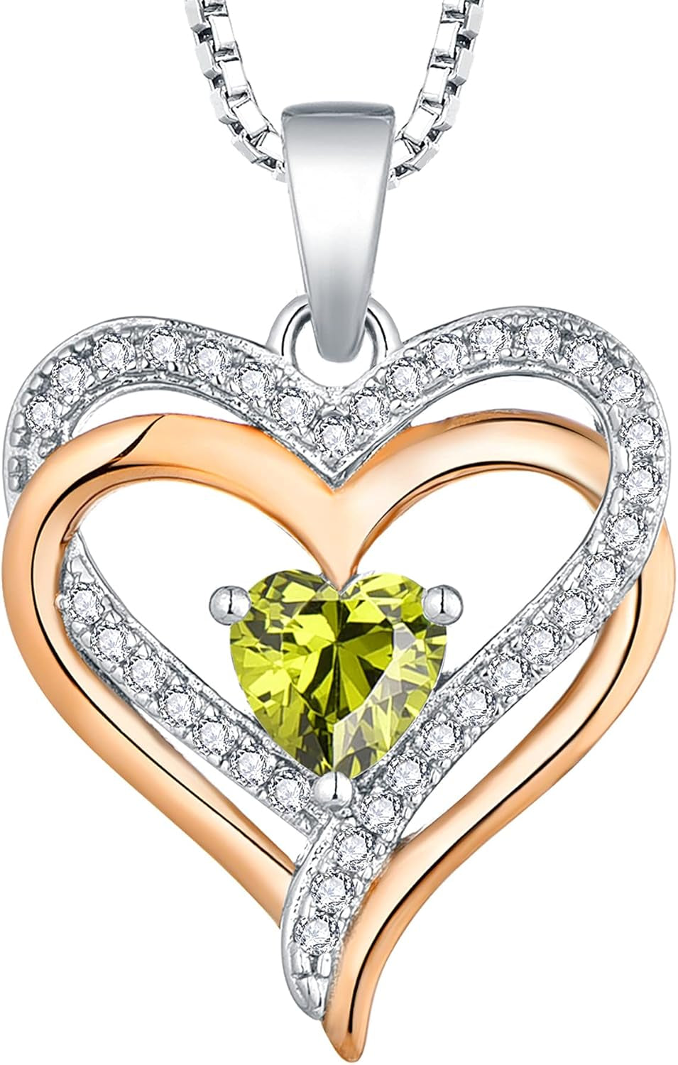 Women'S Heart Necklace Sterling Silver Double Love Heart Pendant Cubic Zirconia Jewelry
