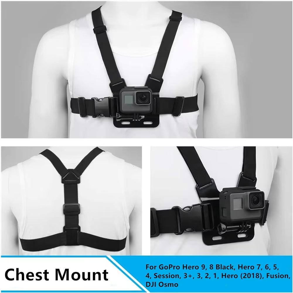 Chest Harness Mount Adjustable Chest Strap Belt with J Hook Compatible for Gopro Hero 12 11 10 9  Action Camera Accessories