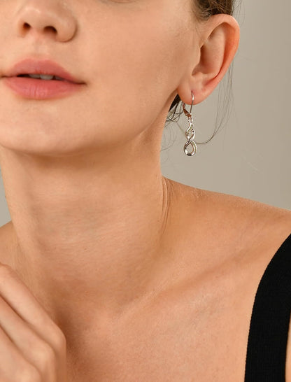 Dangle Drop Infinity Earrings 925 Sterling Silver Leverback Earrings 18K White Gold Jewelry for Women