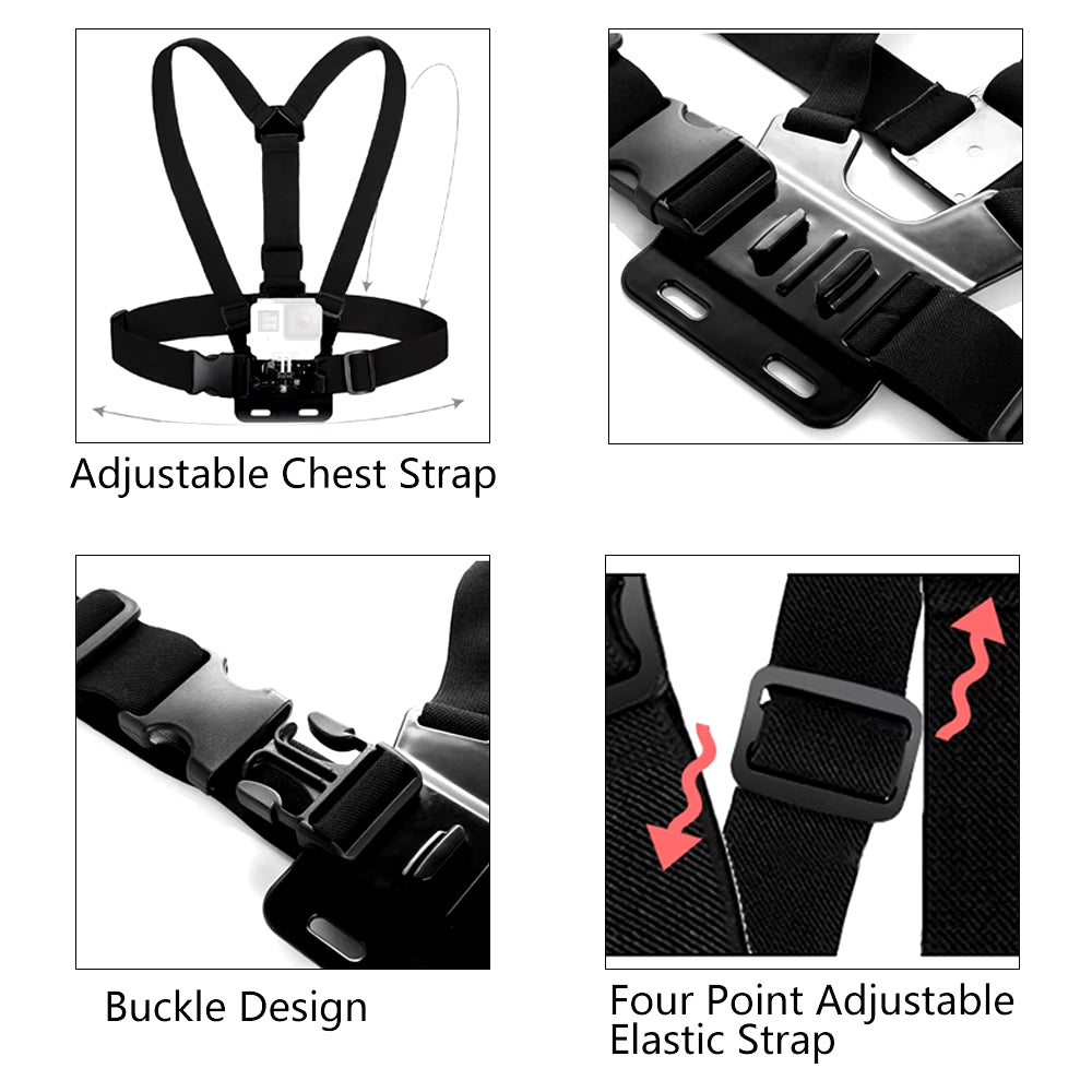Chest Harness Mount Adjustable Chest Strap Belt with J Hook Compatible for Gopro Hero 12 11 10 9  Action Camera Accessories