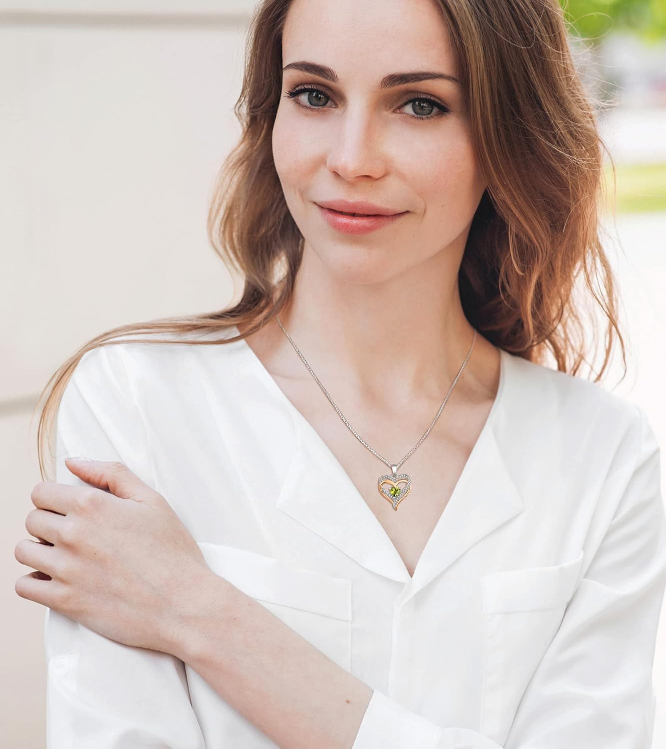 Women'S Heart Necklace Sterling Silver Double Love Heart Pendant Cubic Zirconia Jewelry