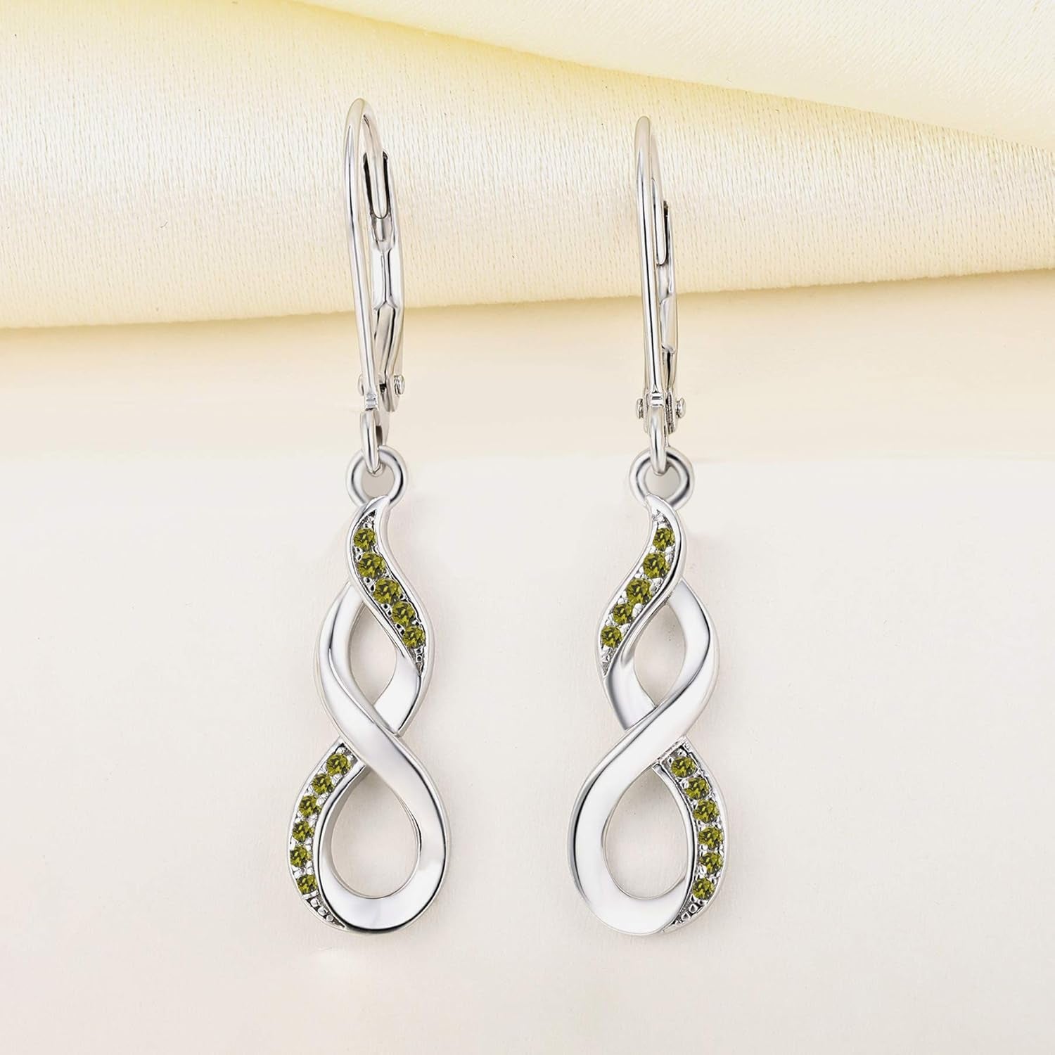 Dangle Drop Infinity Earrings 925 Sterling Silver Leverback Earrings 18K White Gold Jewelry for Women