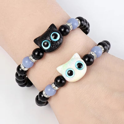 Cute Big Eye Cat Luminous Bracelets for Women Cartoon Animal Pendant Beaded Hand Chain Friendship Couple Bracelet Jewelry Gift