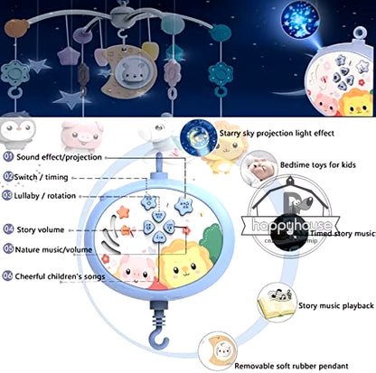 Baby Crib Mobile with Lights Music Projection for Infants 0-6 Months Remote Control Crib Toys for Newborn Baby Mobile for Crib