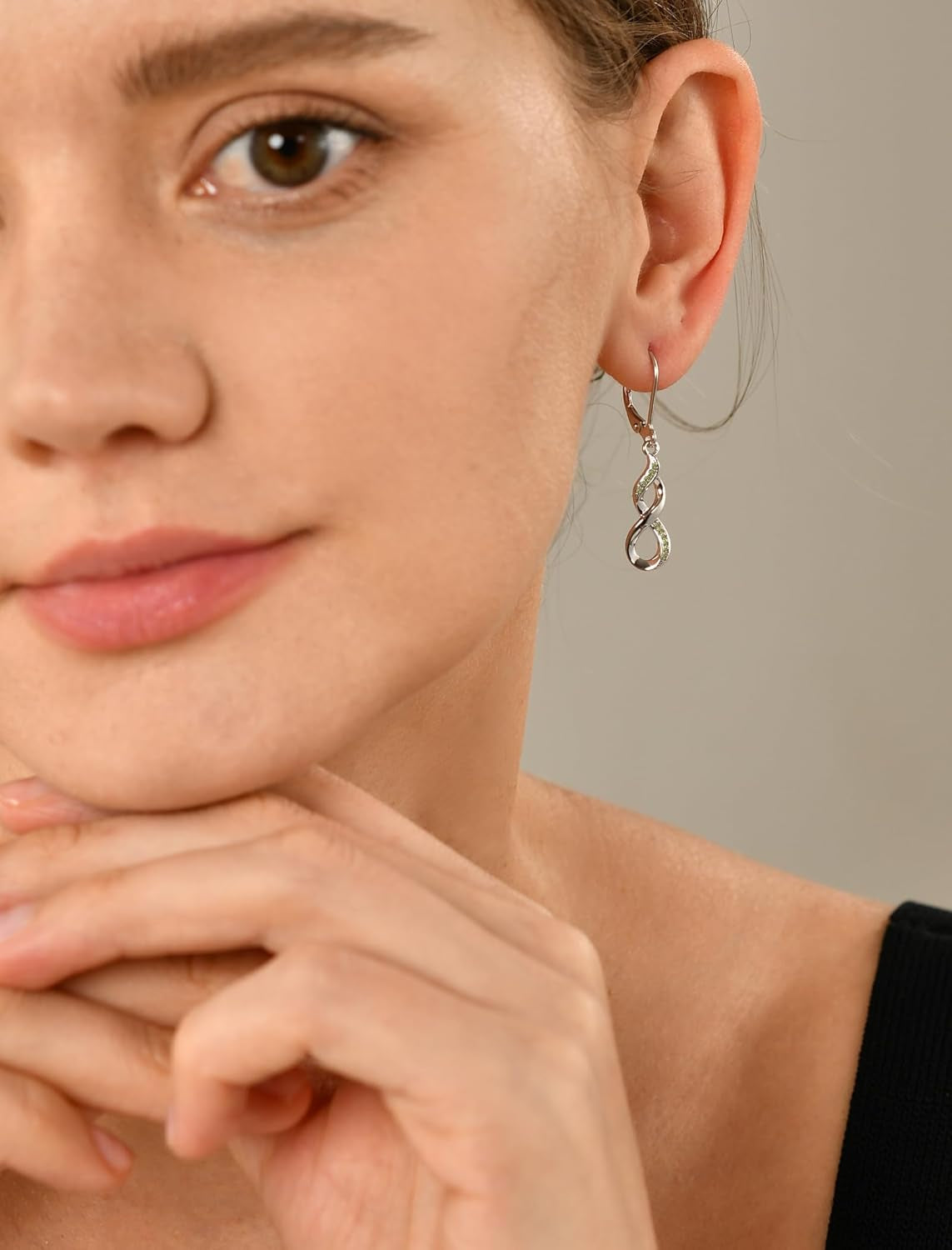 Dangle Drop Infinity Earrings 925 Sterling Silver Leverback Earrings 18K White Gold Jewelry for Women