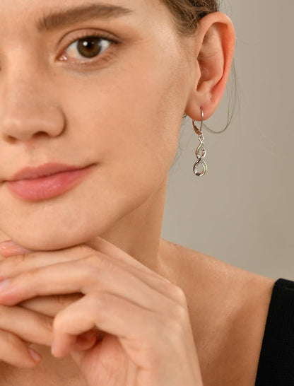Dangle Drop Infinity Earrings 925 Sterling Silver Leverback Earrings 18K White Gold Jewelry for Women